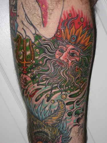 tattoo on upper leg. Poseidon - Tattoo on Upper