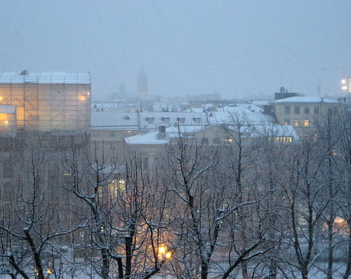It is snowing in Helsinki