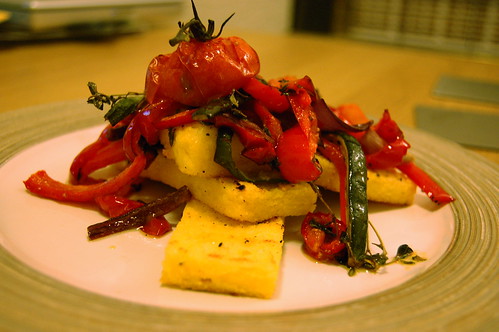 Grilled polenta and roasted vegetables
