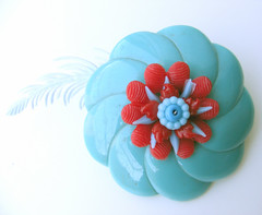 Blue and Red Vintage Flowers Brooch