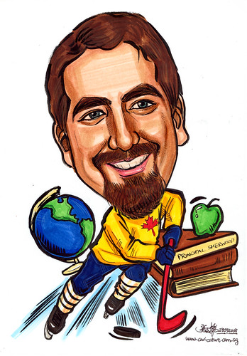 Caricature Cornell University hockey player principal scholar