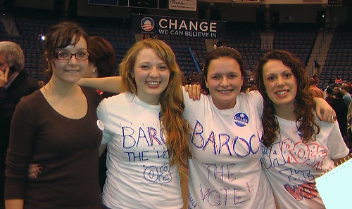 Tattoo photo. Teens at a Hartford rally for Barack Obama: (left to right) 