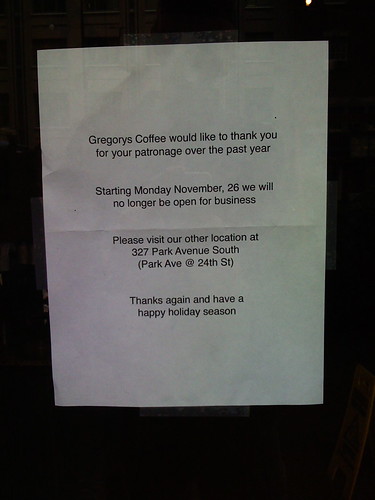 Gregory's Coffee is Closed