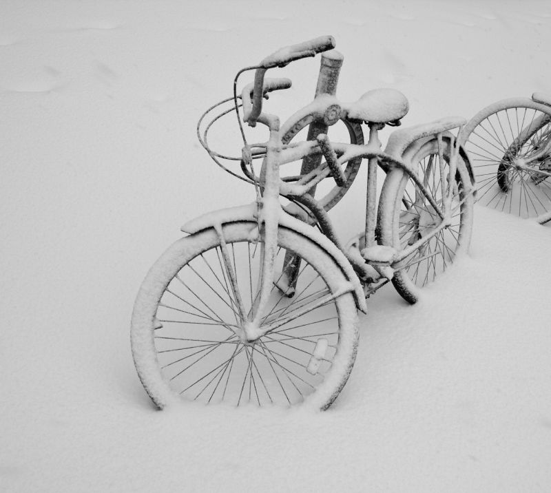Bicycles in the snow