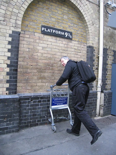 Tristan disappearing on Platform 9 3/4, as per Harry potter