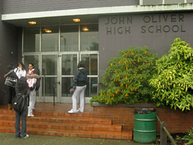 Students outside John Oliver Secondary in Southeast Vancouver.