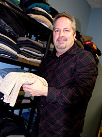 Stephen Flynn checks out Working Gear's collection of sweaters.