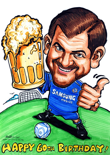 Caricature Chelsea soccer player & beer
