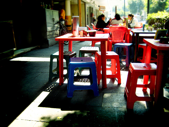 Red Tables & Chairs in Mexico City