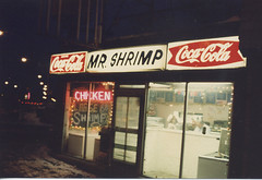 Mister Shrimp. Located on the southeast corner of South Harlem Avenue / Illinois U.S Route # 43 and West 63rd Street. Chicago Illinois. December 1985.