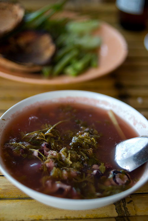 A sour soup of octopus and young tamarid leaves, Bang Po Seafood, Ko Samui.
