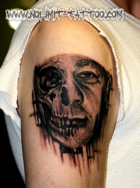 Skull-Face Tattoo. Tattoos by Marc (www.nolimit-tattoo.com)