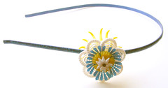 Blue, Yellow and White Vintage Flowers Headband