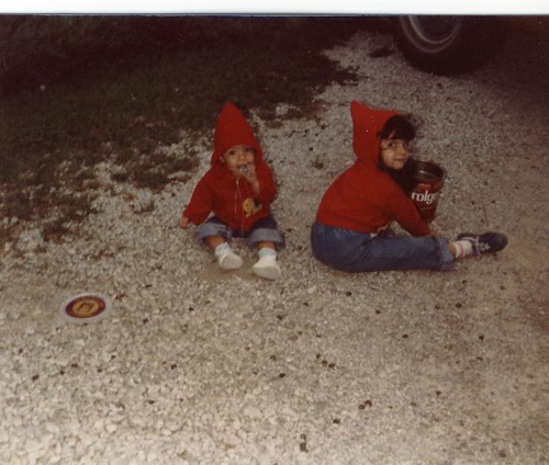 Crystal and Sarah as kids in red jackets