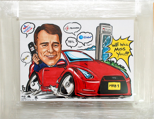 Caricature Deloitte Singtel Mobile Nissan GTR acrylic frame