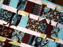 brown blue quilt detail