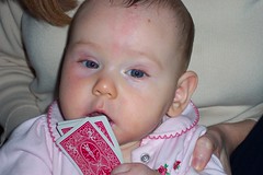 Talia checks Mommy's cards