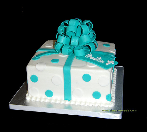 turquoise and white package baptism cake originally uploaded by 