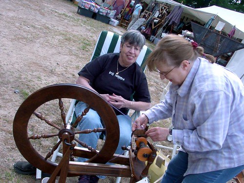 Sara at the spinning wheel