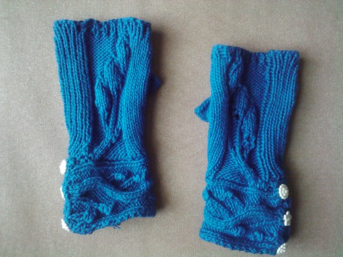 Blue,fingerless mitts