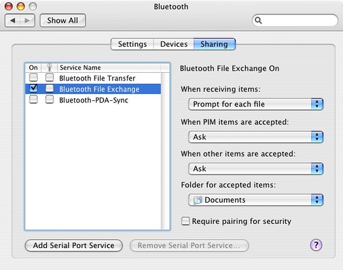 Bluetooth File Transfer Setting on Tiger
