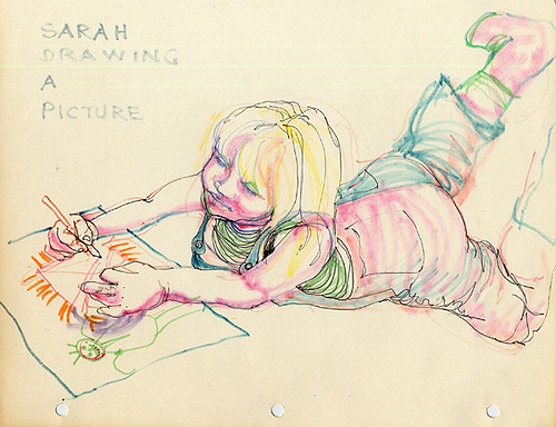 Sarah's Mom Draws Sarah Drawing, ink on paper, circa 1984 by Emmy Ezzell