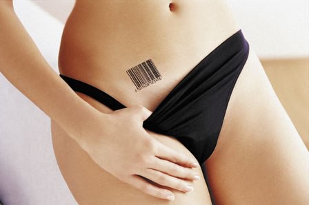 barcode woman with barcode tattoo