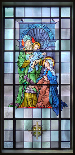 Mary Queen of Peace Roman Catholic Church, in Webster Groves, Missouri, USA - stained glass window of the Presentation.jpg