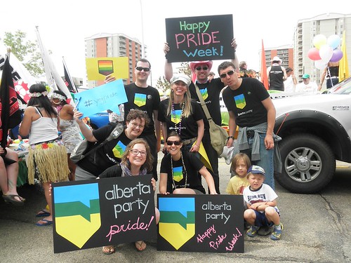 A photo of the Alberta Party crew at Edmonton's 2011 Pride Parade.