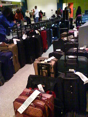 luggage lined up at the airport