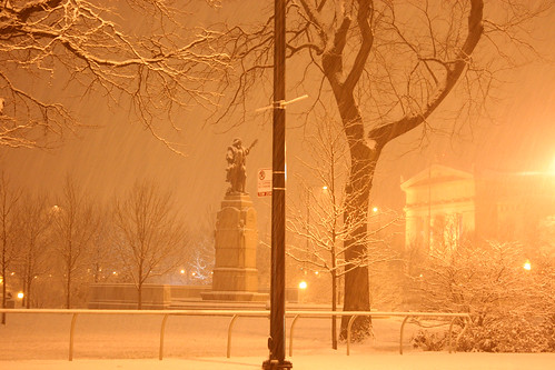 Snow and statue