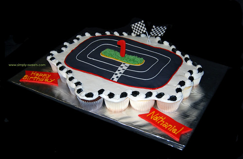 race car 1st birthday cupcake cake