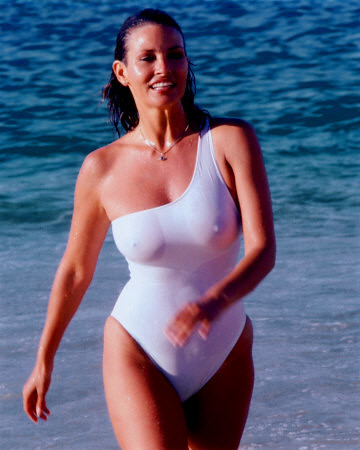 Raquel Welch in white swimsuit