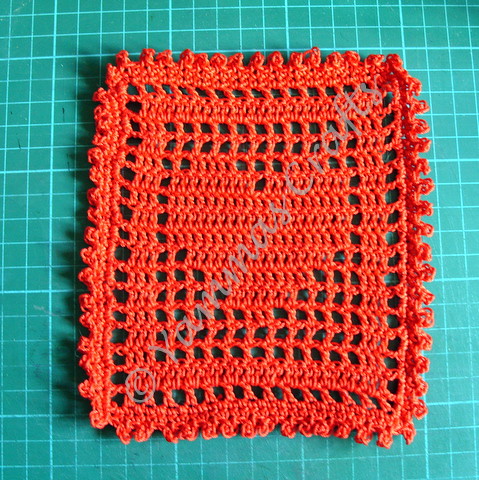 Red filet crochet square by Yammas Cards and Crafts