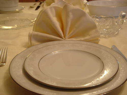 Dinner napkin folded at place