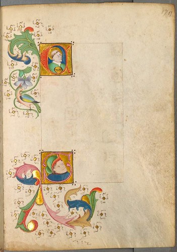 lettrines and foliage in partially completed manuscript page