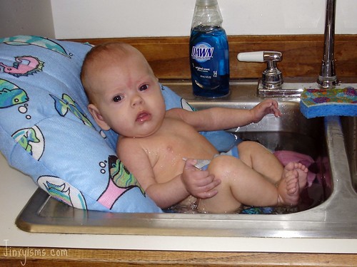 Lily's first sink bath
