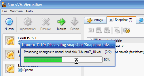 Fig 21 - VirtualBox snapshot - fusione dello snapshot scartato con disco rigido normale