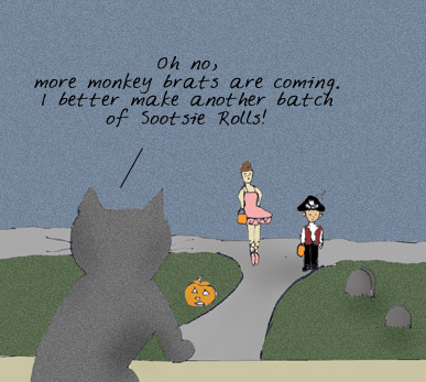 Soot sees more kids trick-or-treating and decides to make more sootsie rolls.