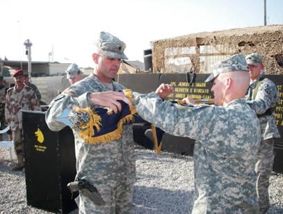 Drew exchanging the colors at FOB McHenry