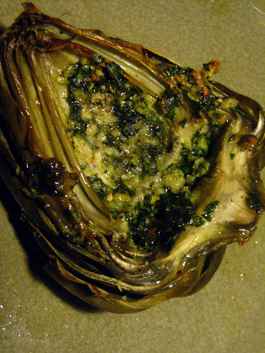 Artichoke stuffed with parsley, garlic and parmigiano