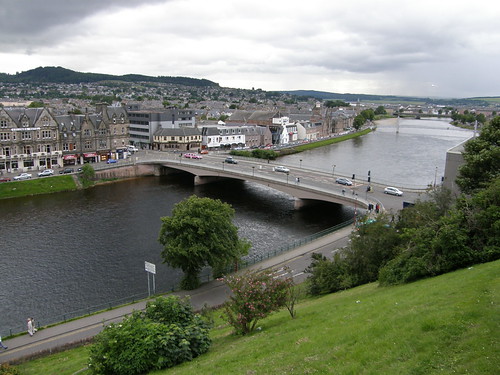 The bridge in Inverness with a pink limousine