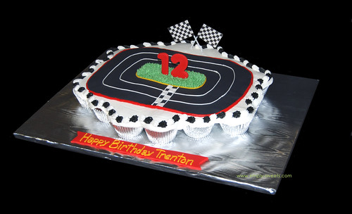 race car 12th bday cupcake cake