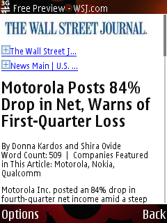 Google Mobile view of the WSJ