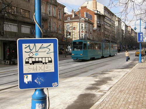 Sign and Tram