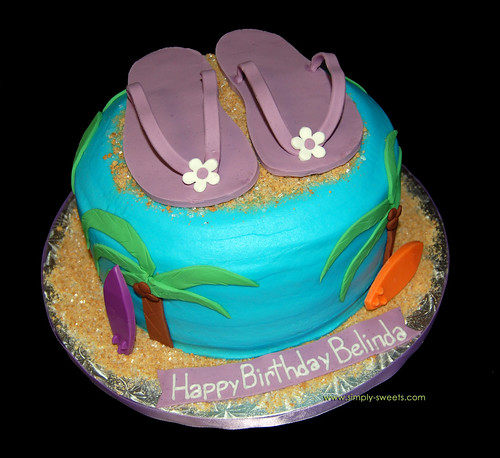 Purple flip flop Hawaiian birthday cake