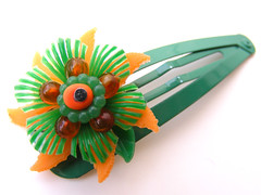 Green and Orange Vintage Flowers Barrette 