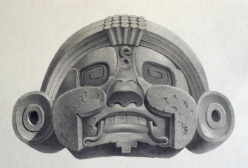 Maya city of Uxmal - grotesque mask (1838)