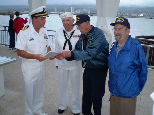 3 survivors of the USS Oklahoma and the current commander of Naval Station Pearl Harbor