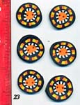 Set of 6 Orange & Black Circle Polymer Buttons